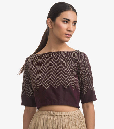 Maroon chanderi embroidered blouse