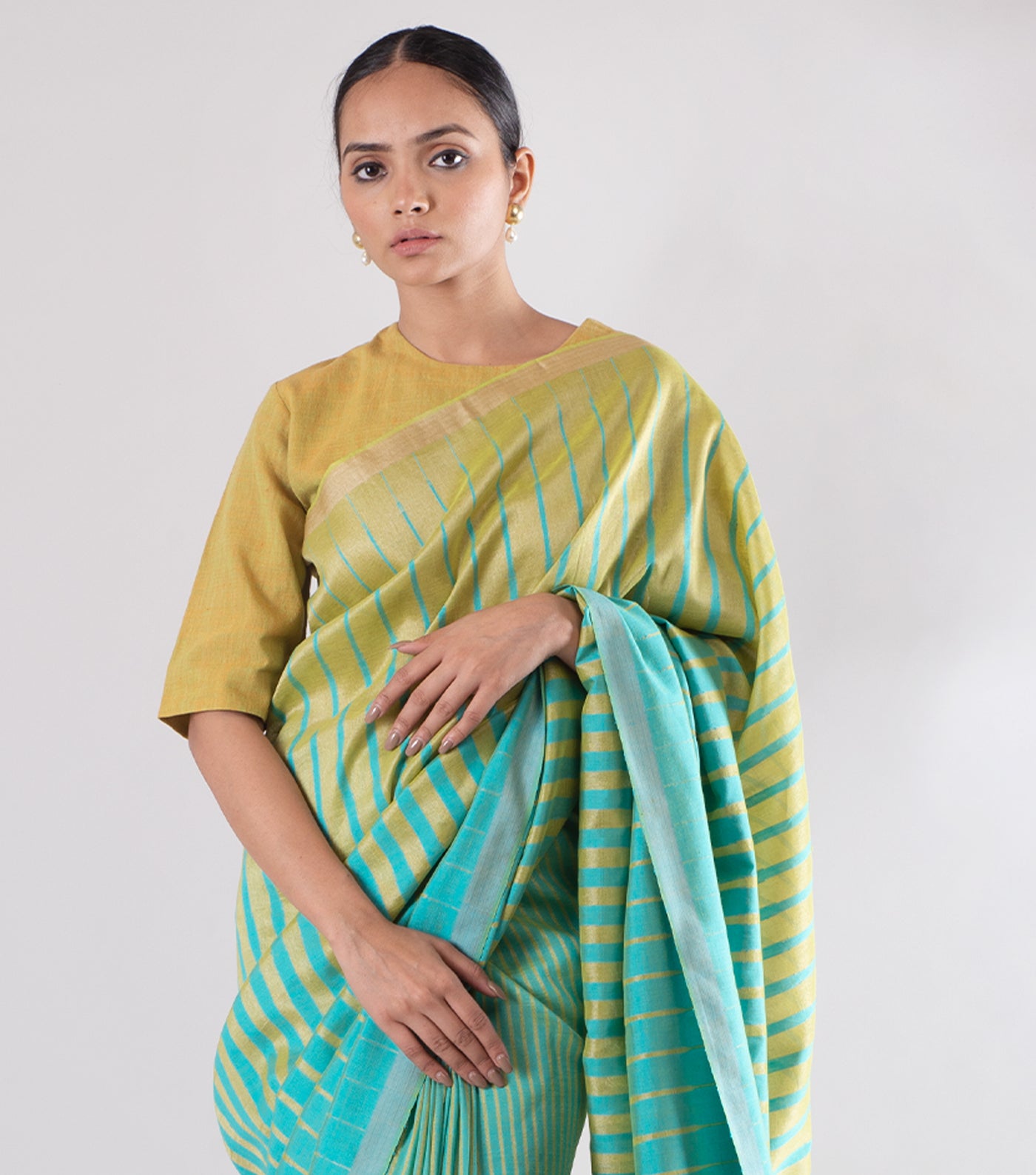 Green & blue Handwoven Muga Silk Saree