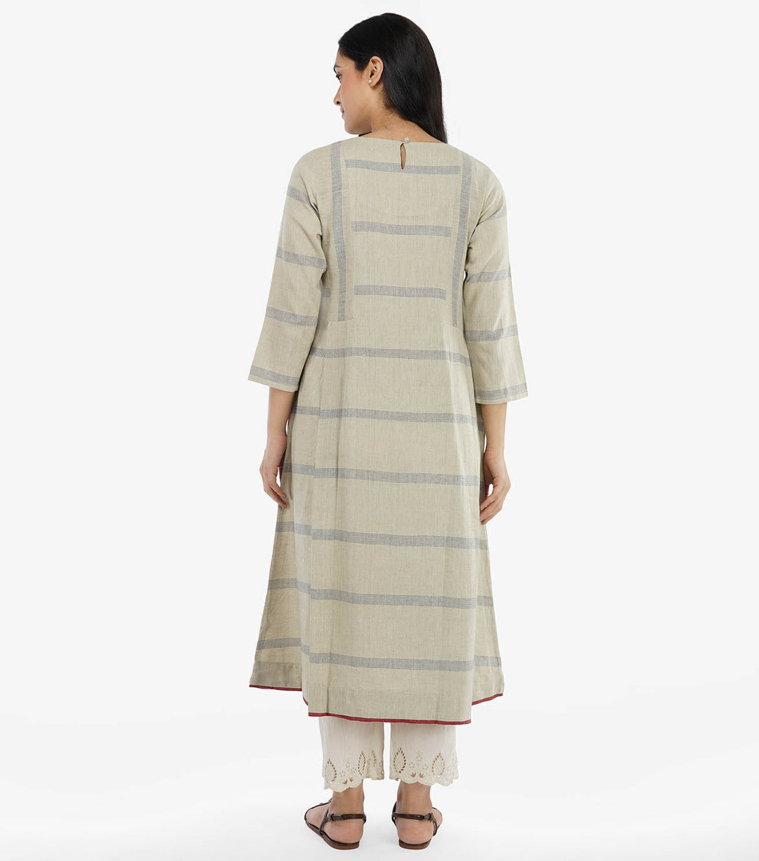 Grey khadi striped kurta