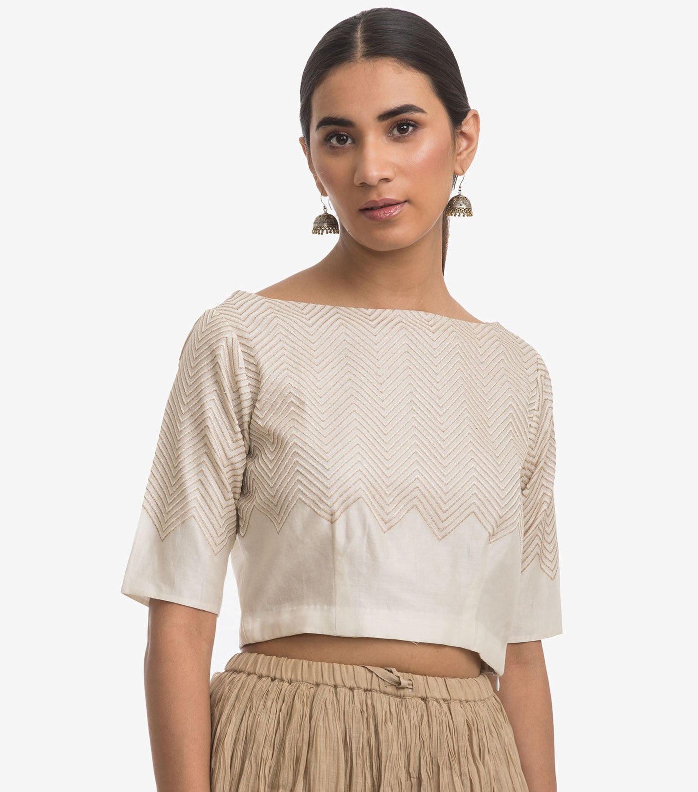 Ivory embroidered chanderi blouse