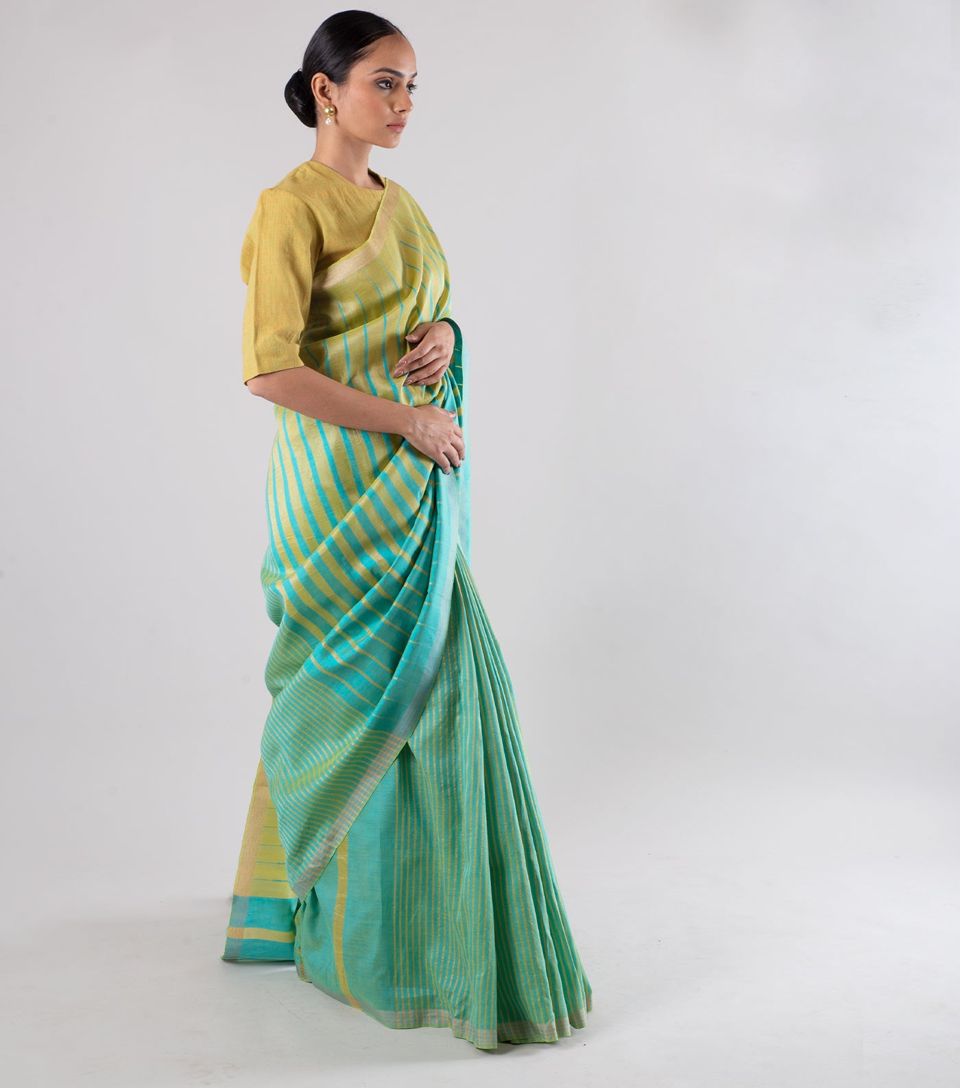 Green & blue Handwoven Muga Silk Saree