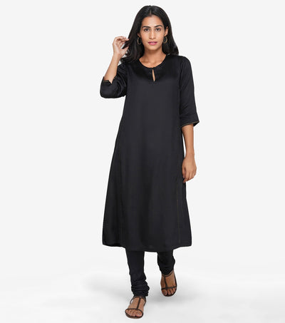 Black Solid Viscose Kurta & Pants Set