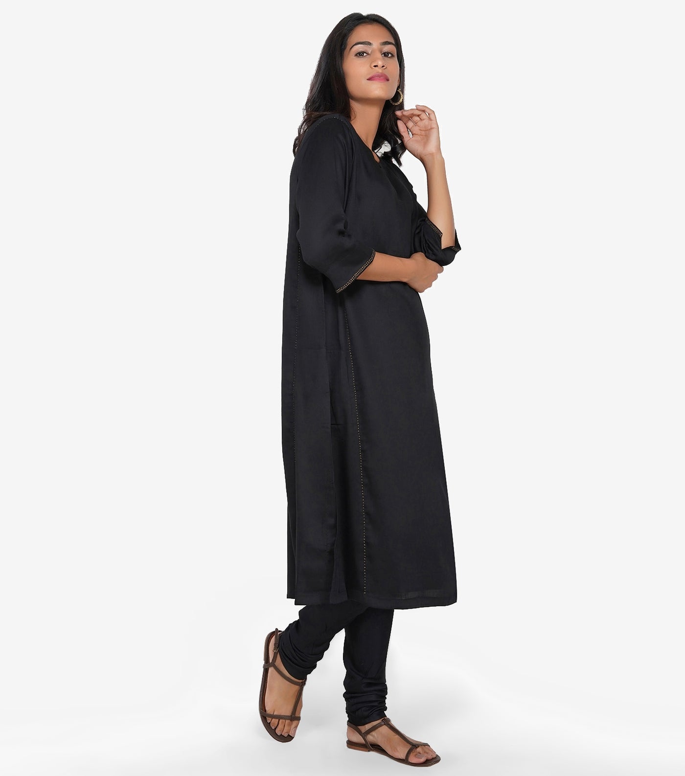 Black Solid Viscose Kurta & Pants Set