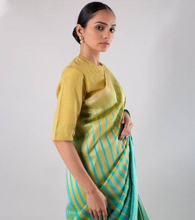 Green & blue Handwoven Muga Silk Saree