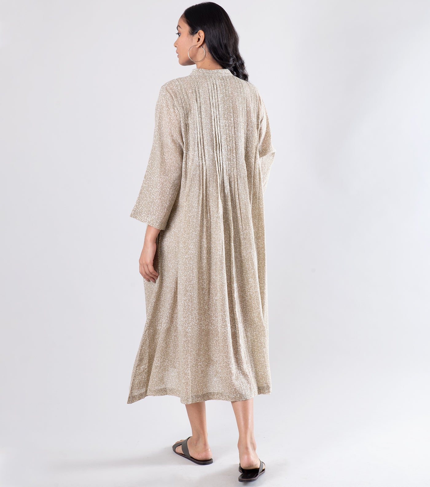 Beige Cotton Printed Dress