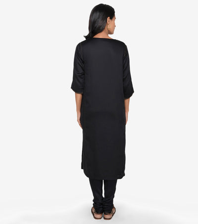 Black Solid Viscose Kurta & Pants Set