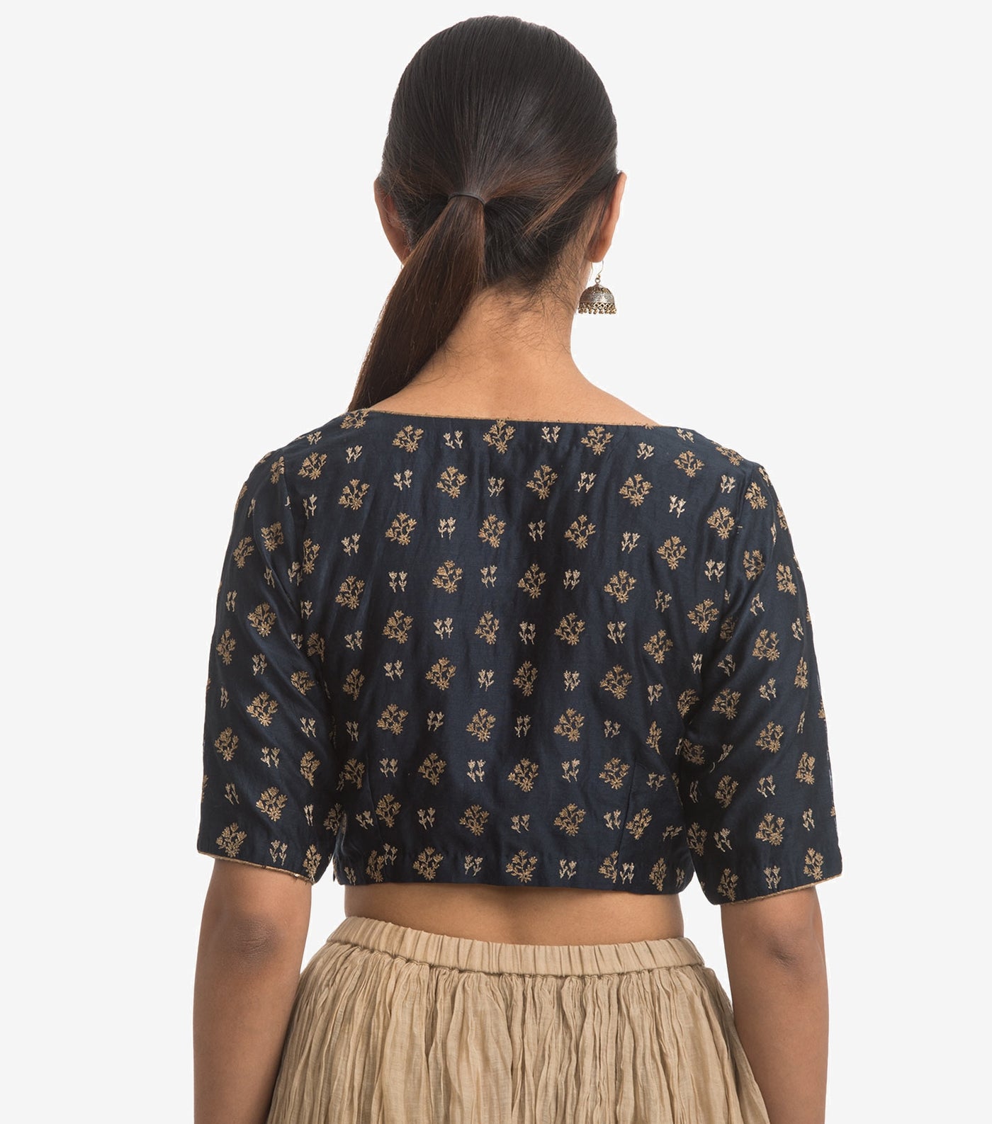 Navy Blue Embroidered Chanderi Blouse