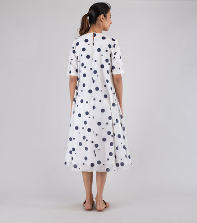 White Polka Dot Printed Cotton Dress