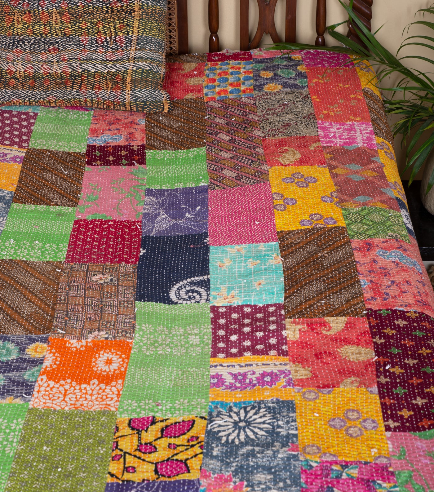 Multicolor Kantha Cotton Bedcover