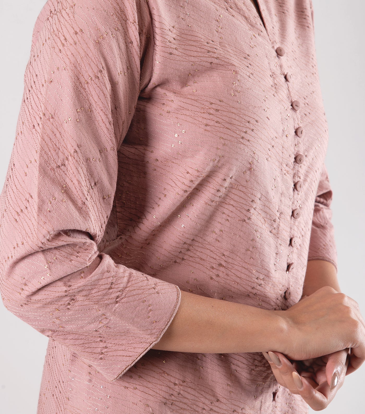 Pink embroidered linen kurta