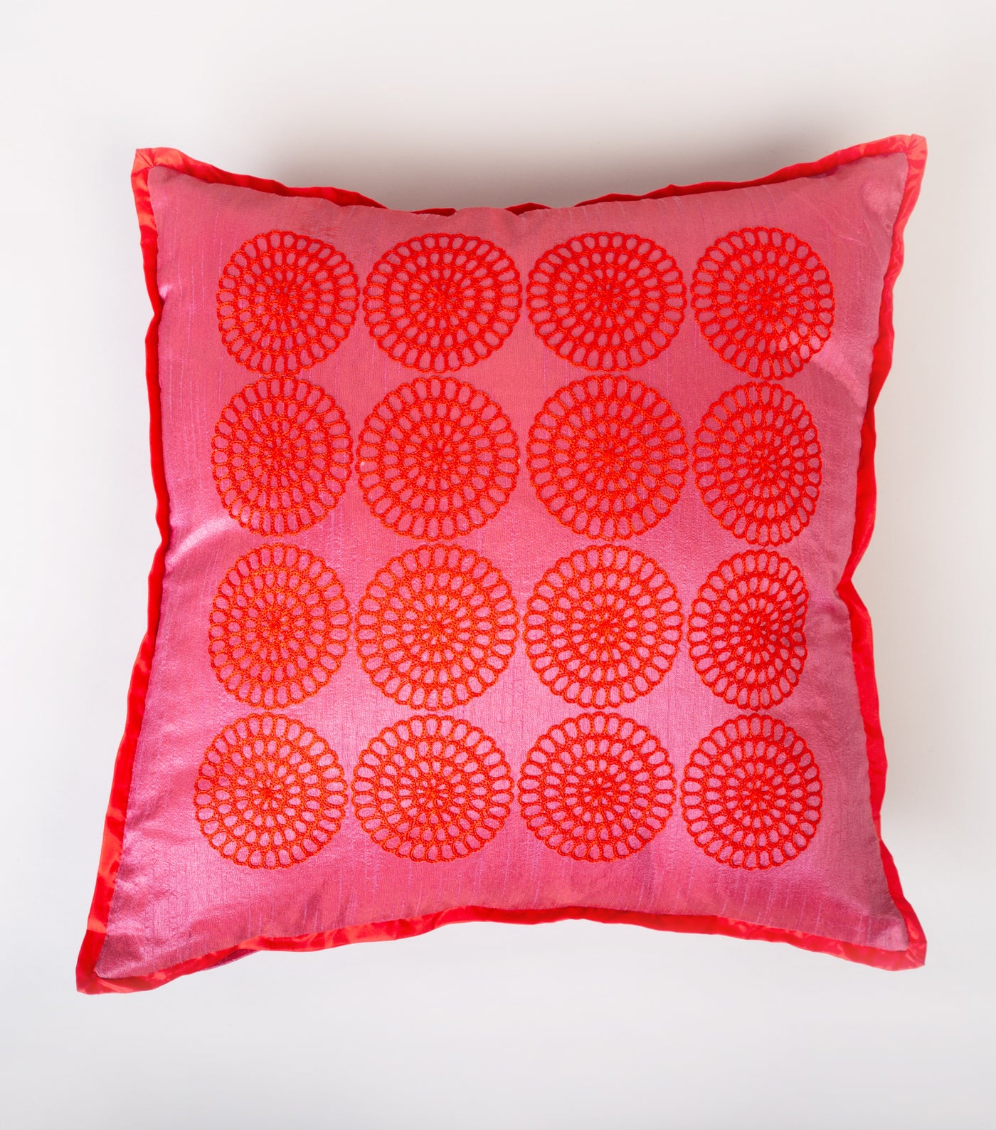 Pink Embroidered Silk Cushion Cover