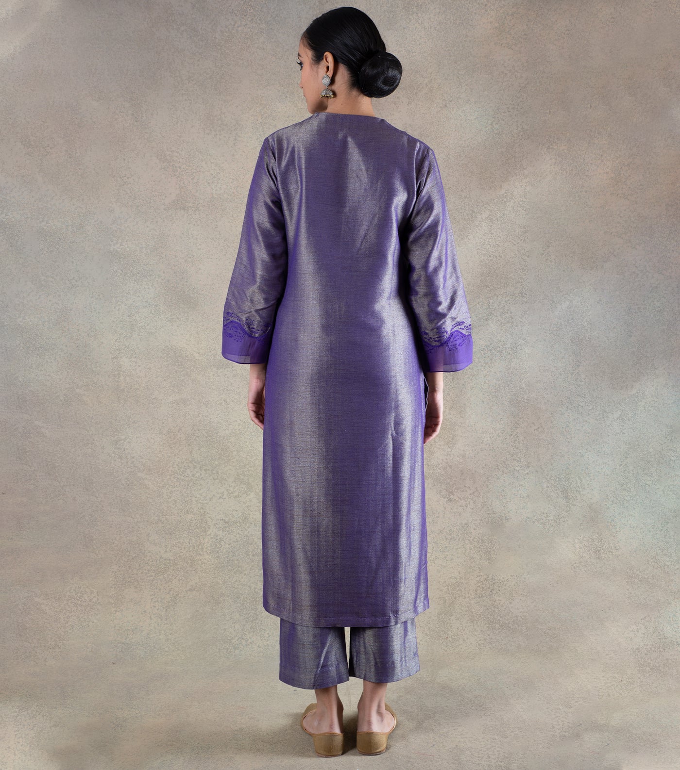 Purple Brocade Kurta with pants & Chanderi Dupatta Set