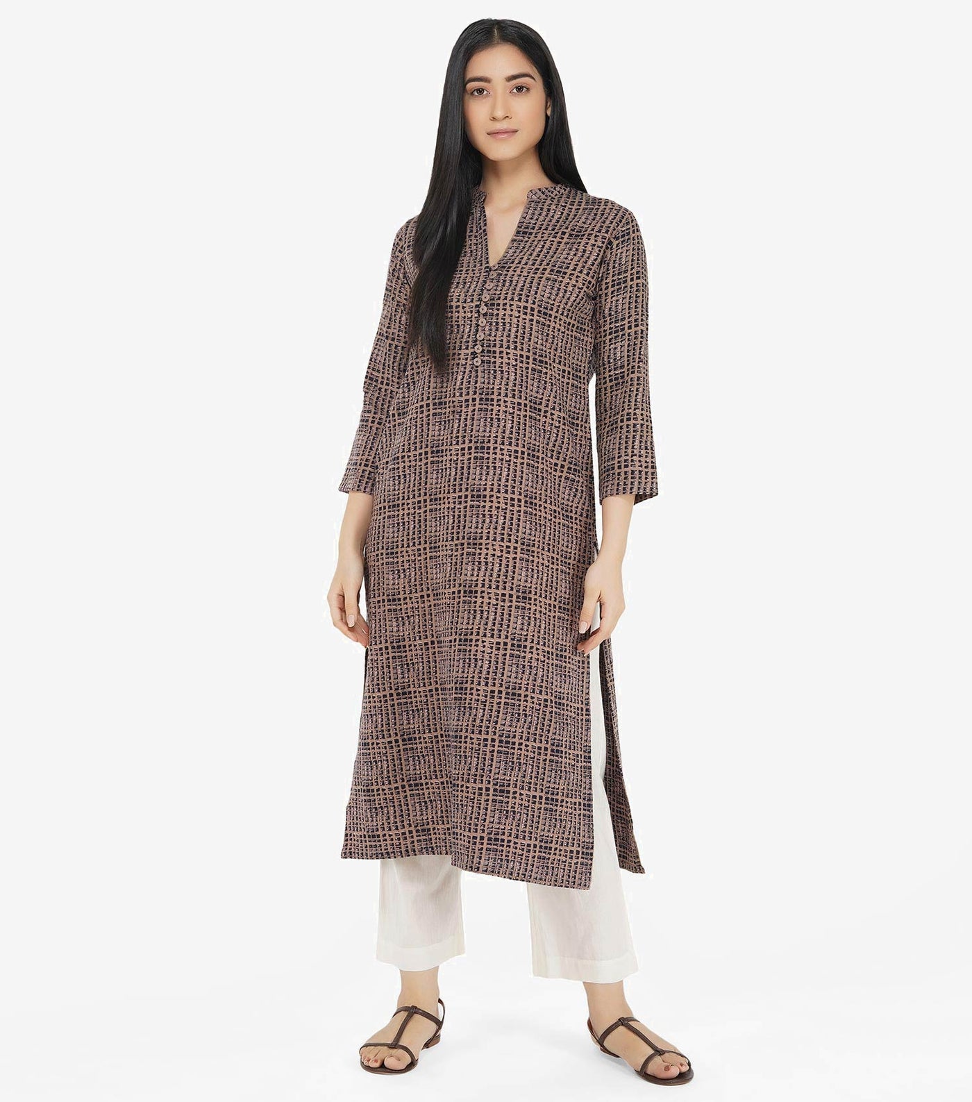 Printed khadi kurta