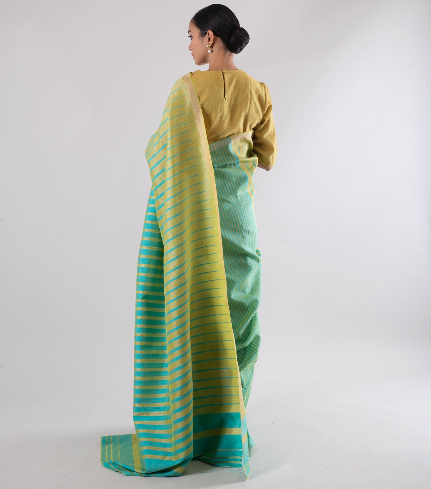 Green & blue Handwoven Muga Silk Saree