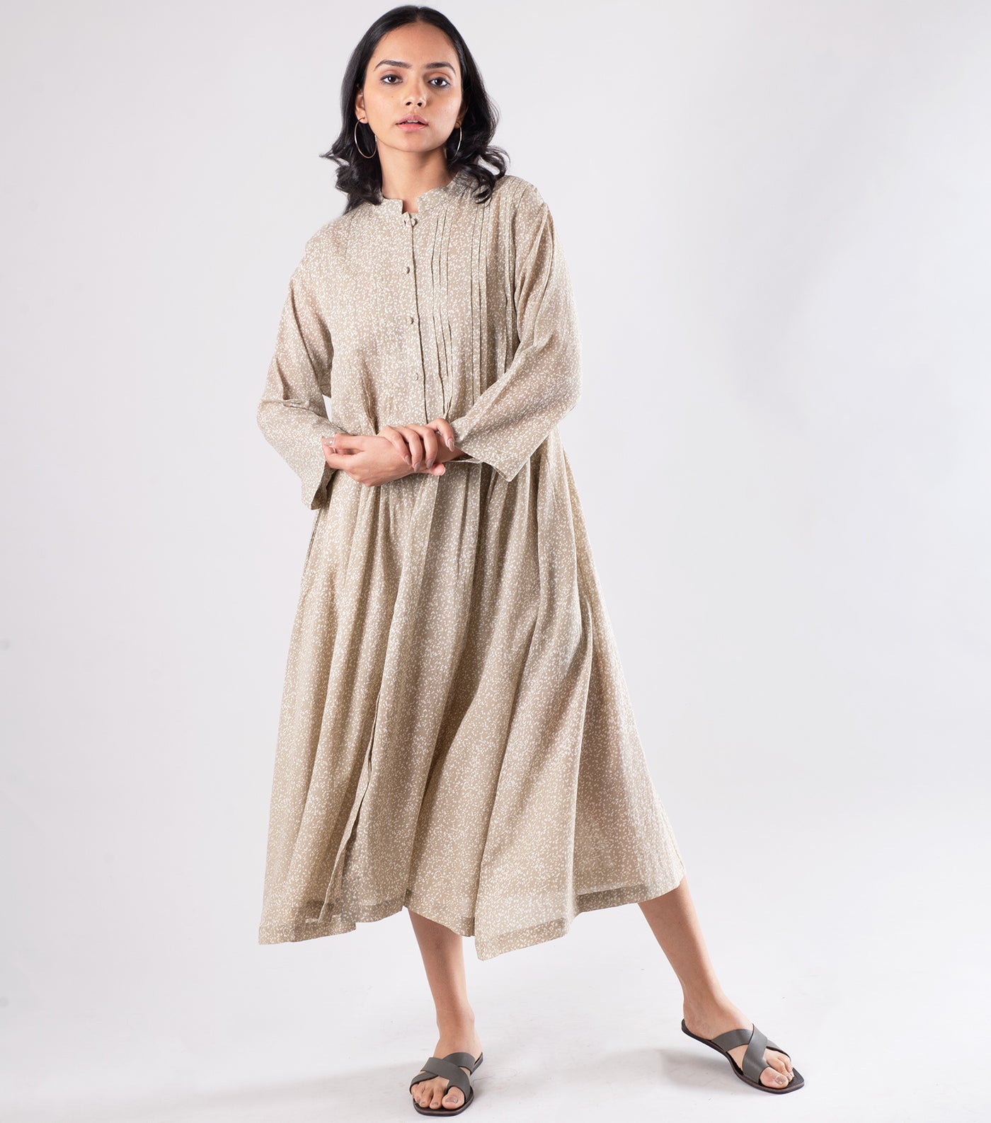 Beige Cotton Printed Dress