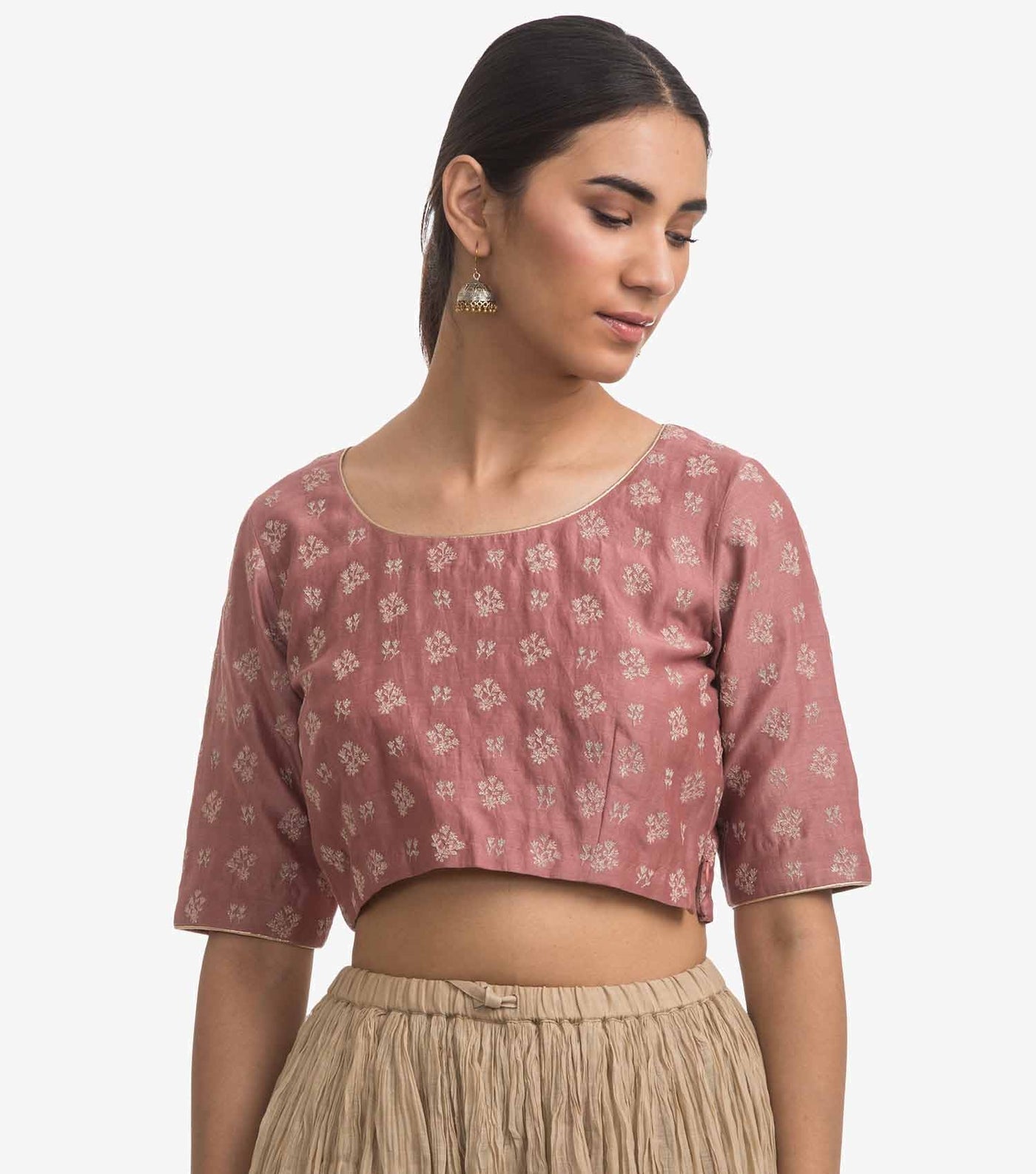 Pink Chanderi Embroidered Blouse