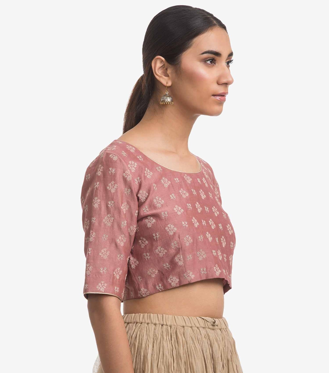 Pink Chanderi Embroidered Blouse