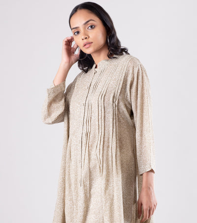 Beige Cotton Printed Dress