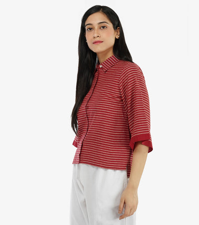 Maroon striped khadi shirt