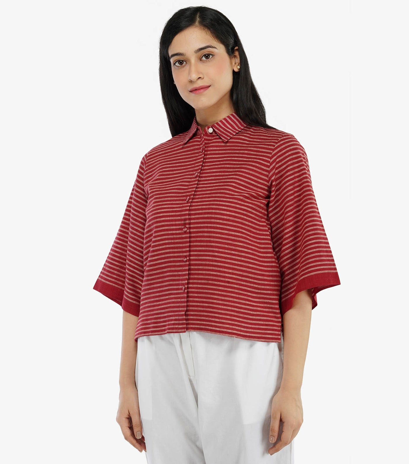 Maroon striped khadi shirt