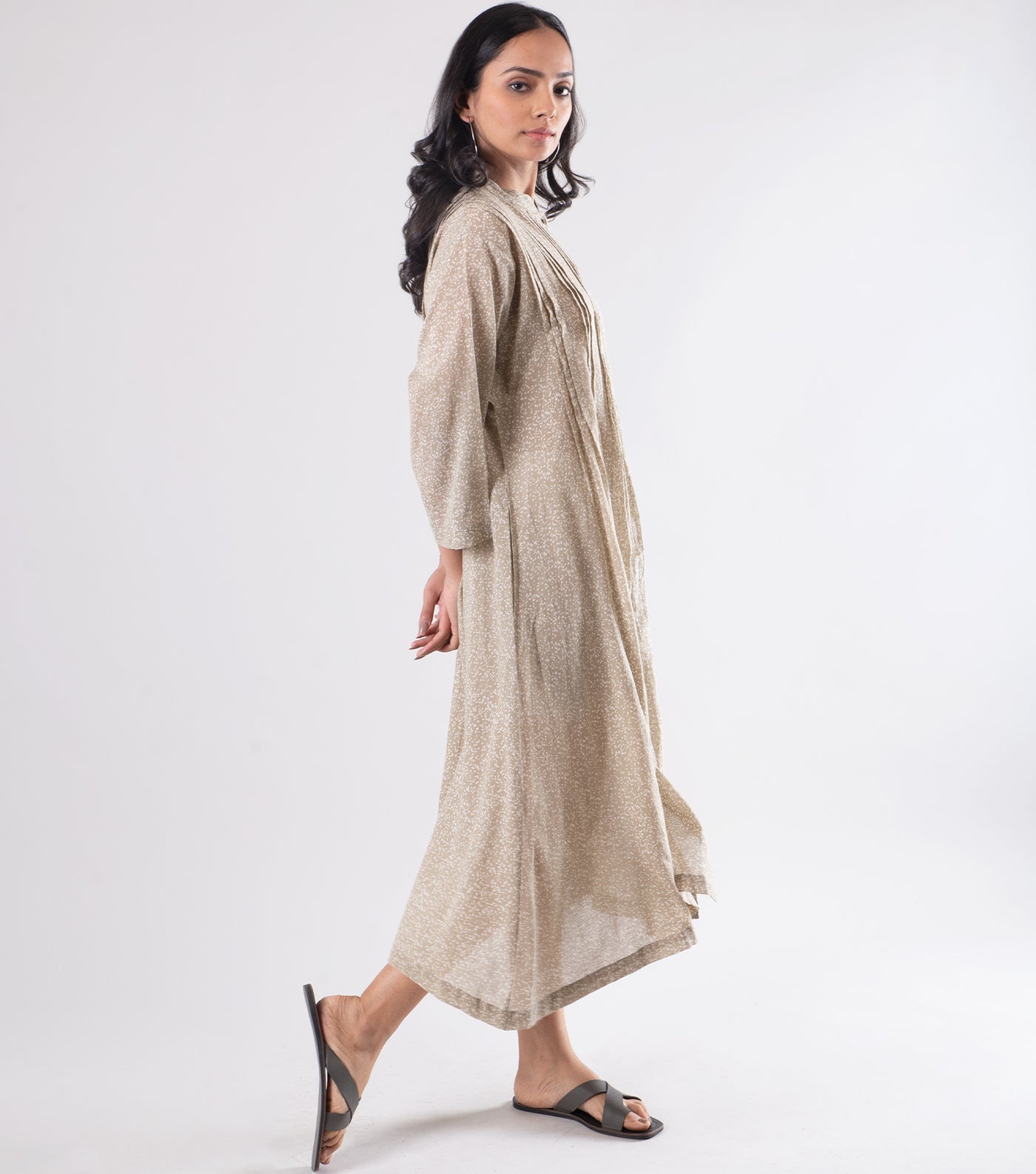 Beige Cotton Printed Dress