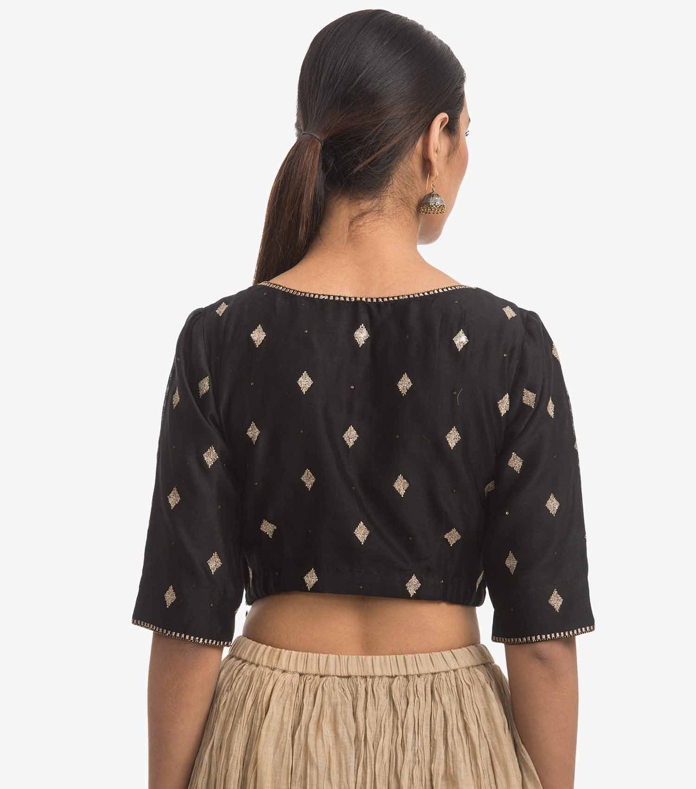 Black silk chanderi embroidered blouse