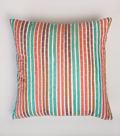 Multicolor Patch work Embroidered Cotton Silk Cushion Cover