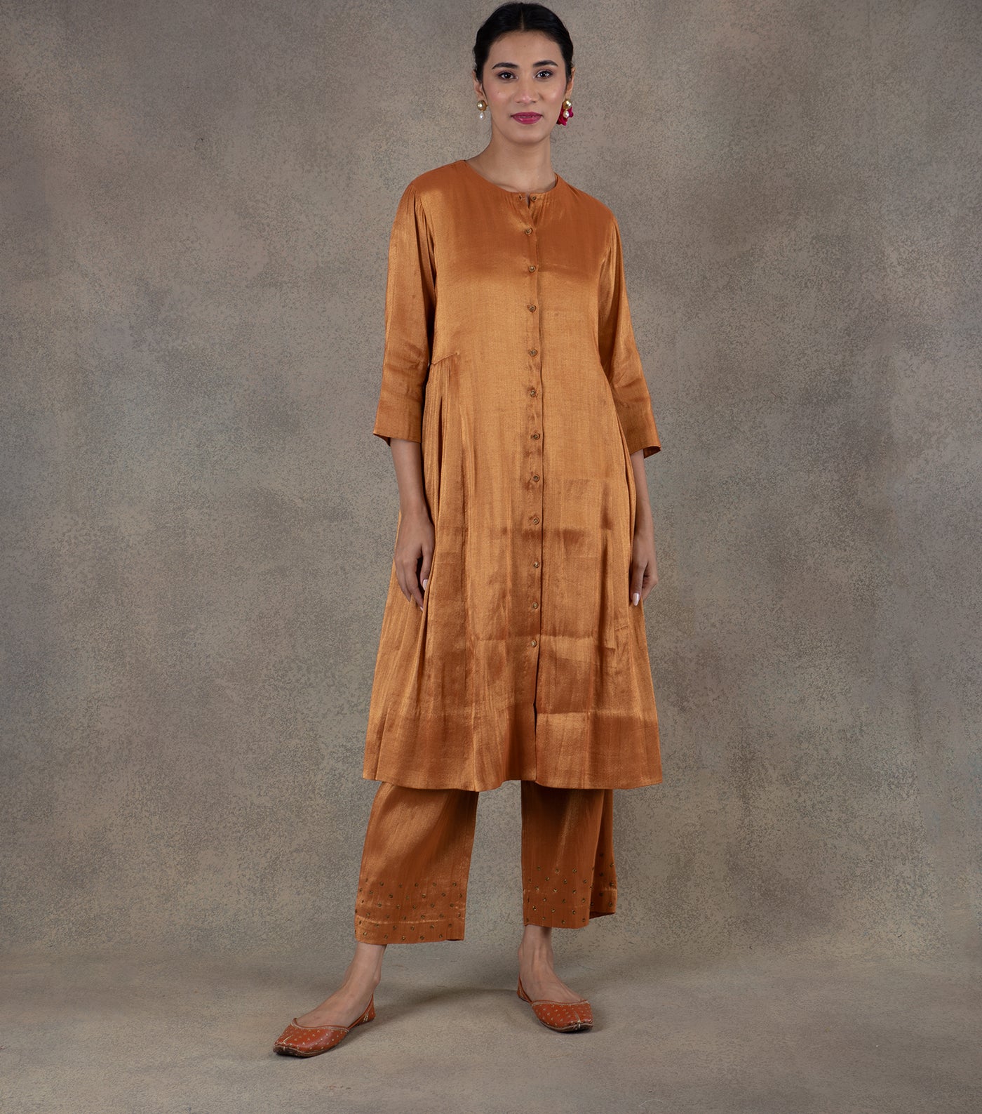 Orange Tissue Kurta with Pants - Set of 2