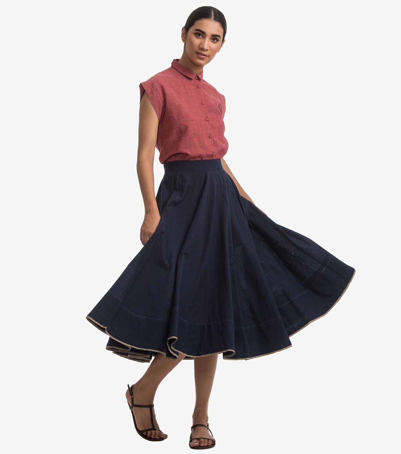 Blue khadi flared Skirt