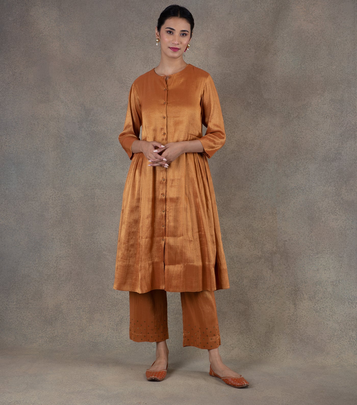 Orange Tissue Kurta with Pants - Set of 2
