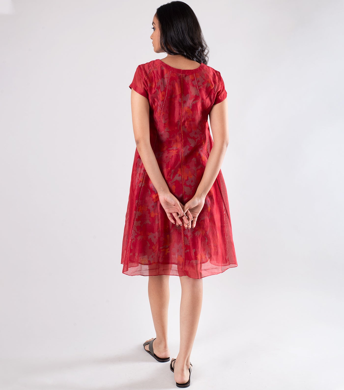 Red Chanderi Dress with Printed Slip