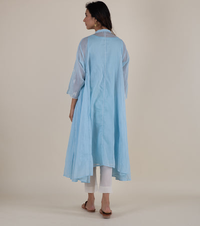 Blue embroidered cotton choga