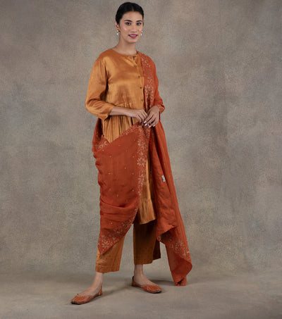 Orange Tissue Kurta with Pants - Set of 2