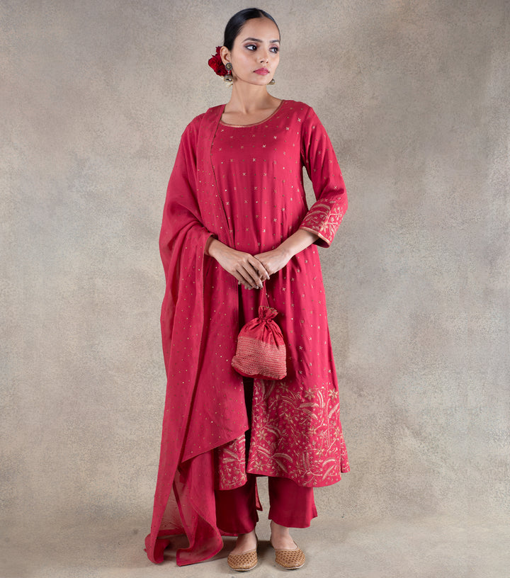 Carrot Red Hand Embroidered Suit Set