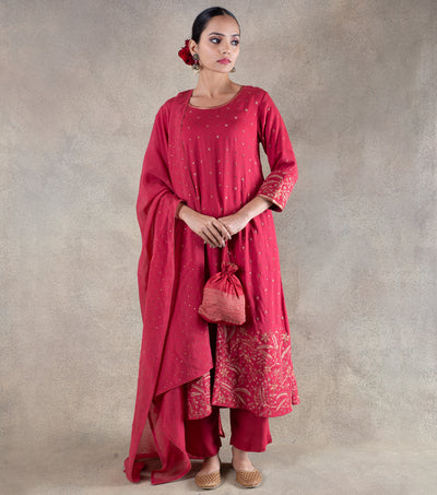 Carrot Red Hand Embroidered Suit Set