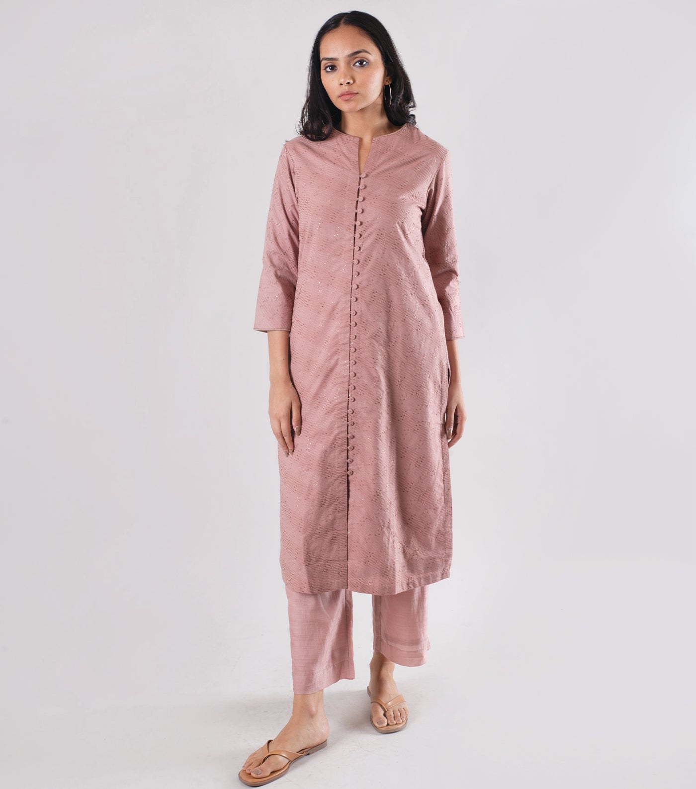 Pink embroidered linen kurta