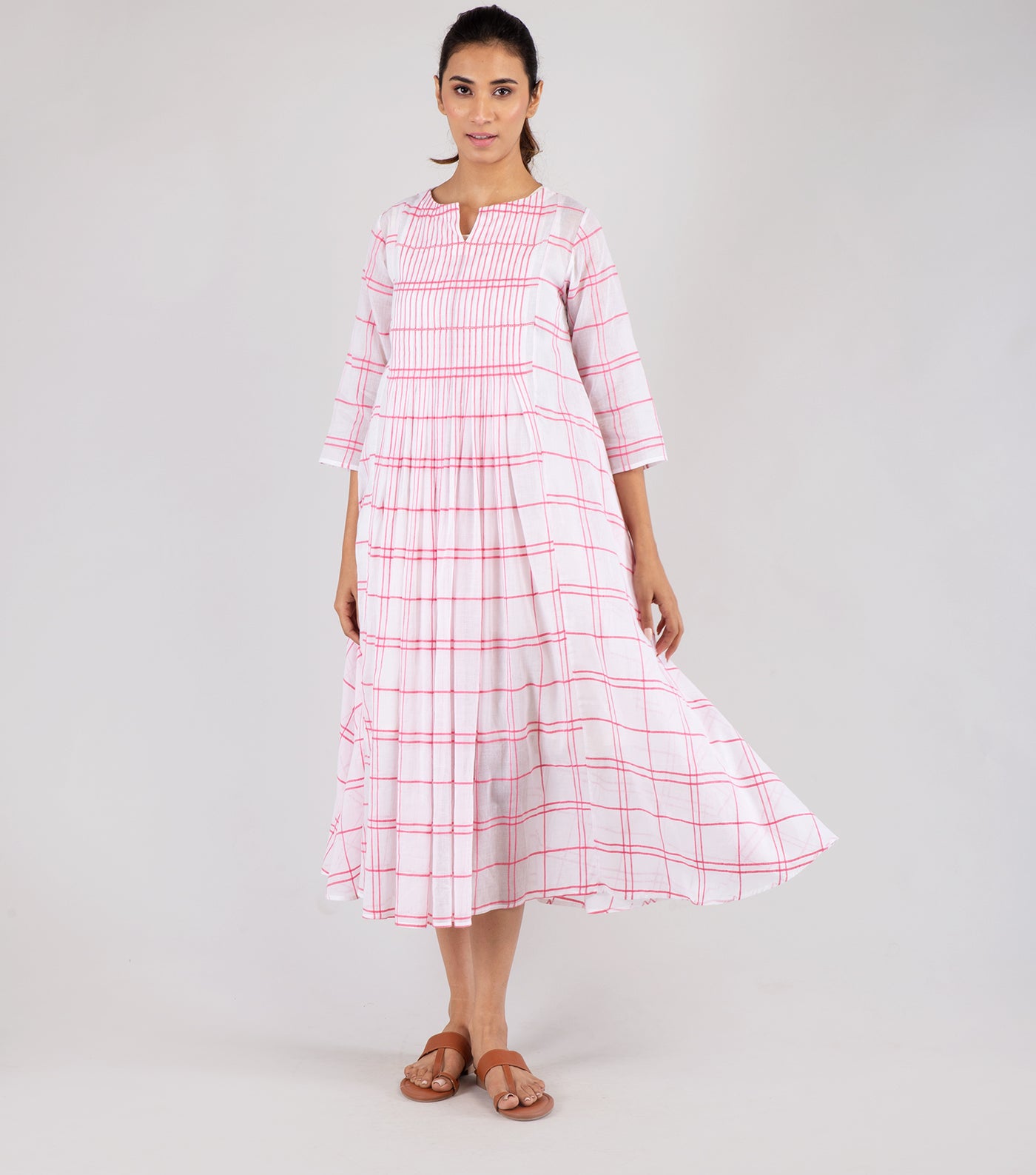 Pink Cotton Checkered Dress