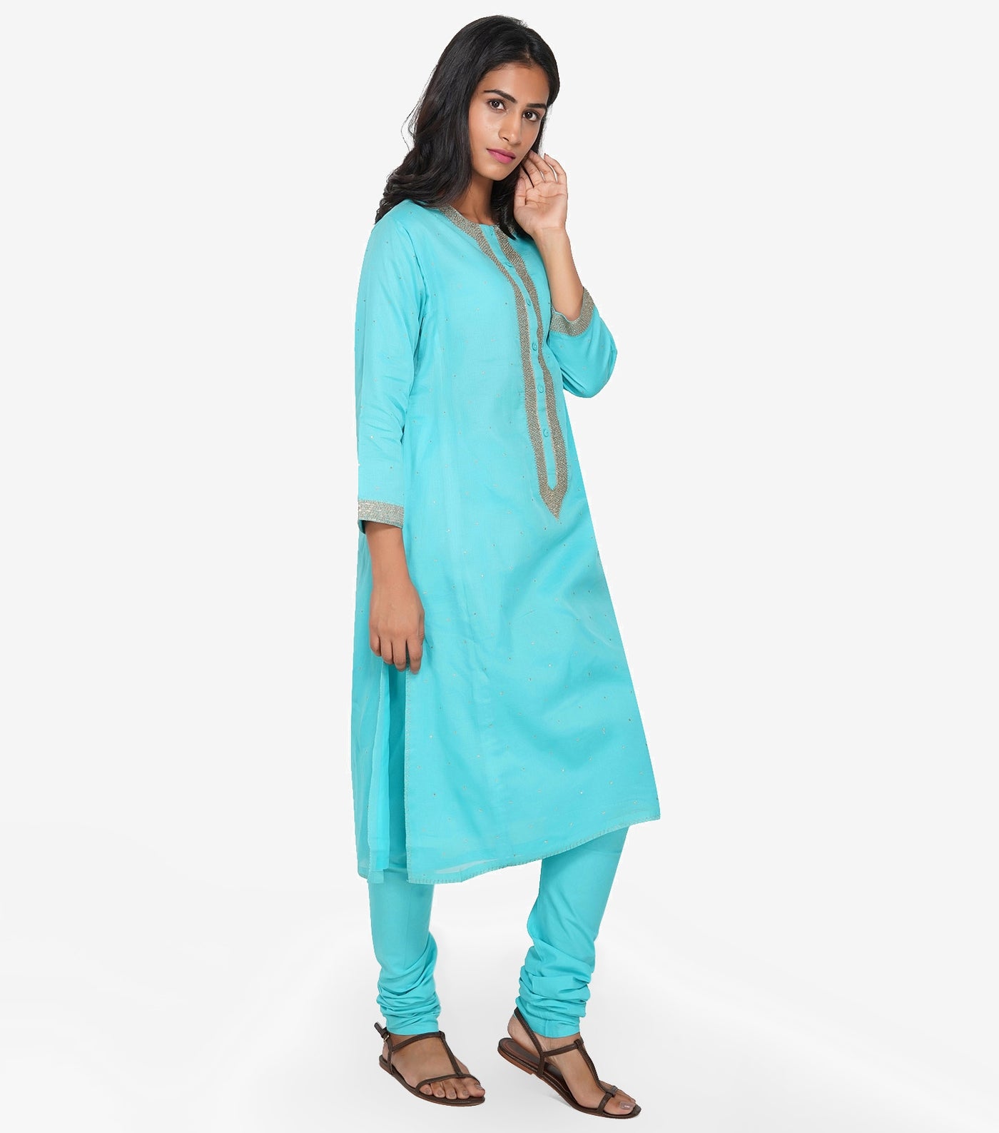 Sky Blue Embroidered Chanderi Suit Set