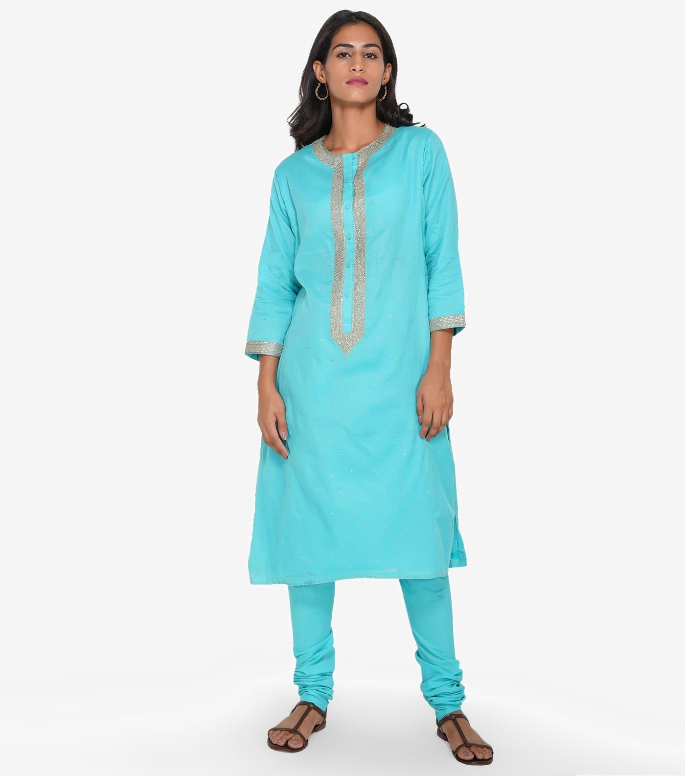 Sky Blue Embroidered Chanderi Suit Set