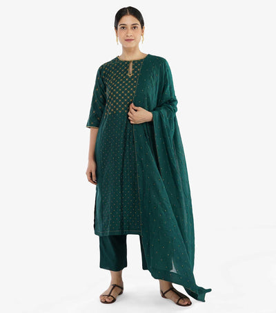 Emerald Green Embroidered Chanderi Suit Set