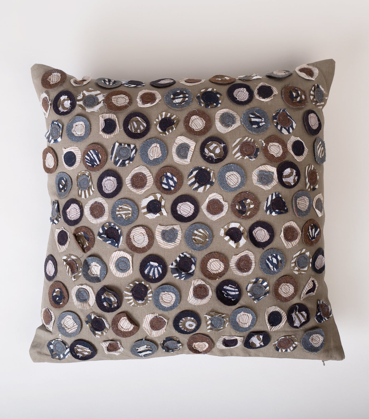 Grey Patch Work Embroidered Cotton Cushion Cover