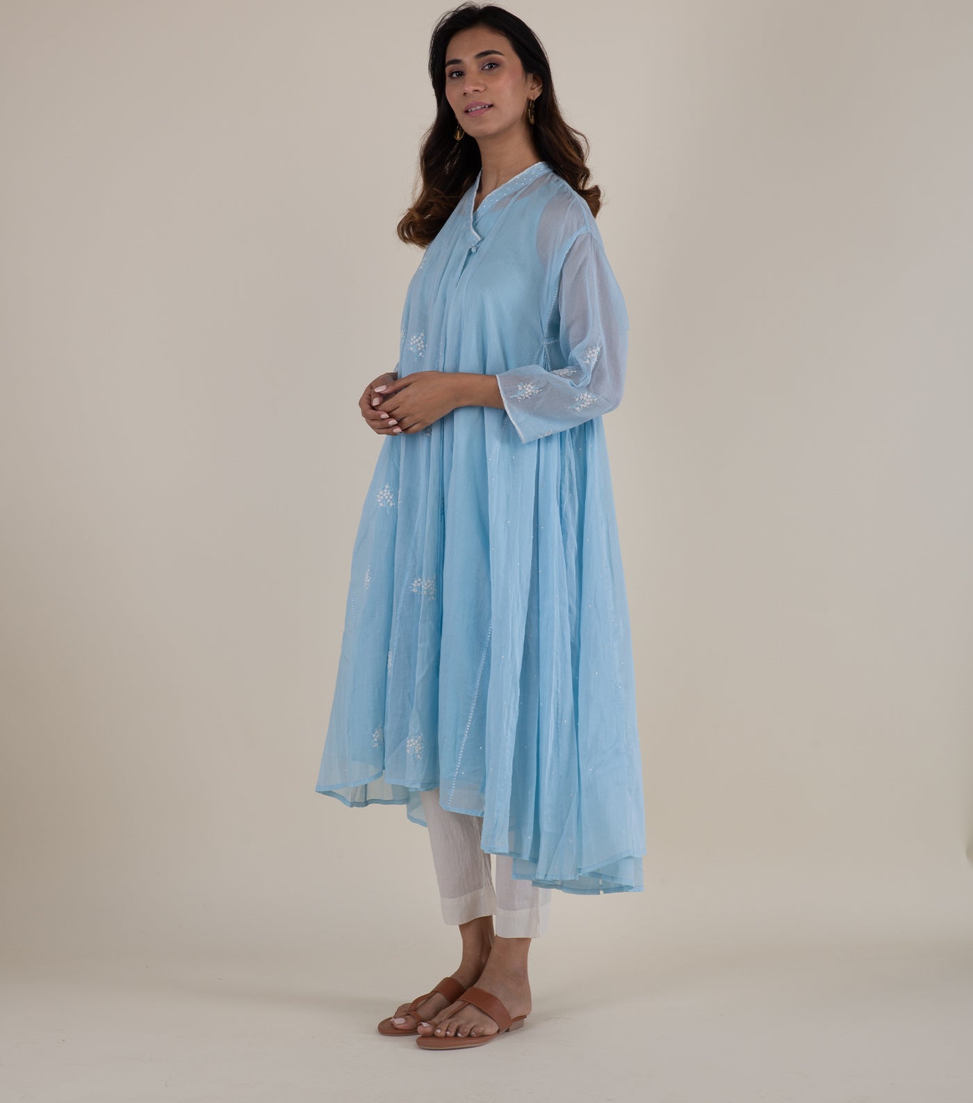 Blue embroidered cotton choga