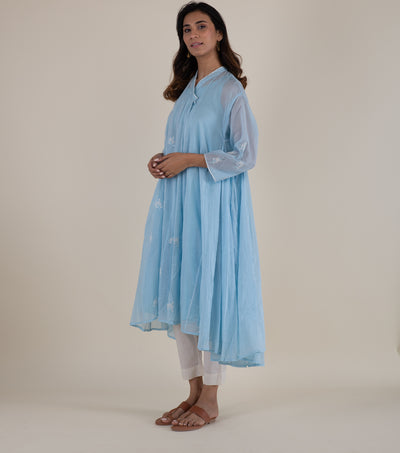 Blue embroidered cotton choga