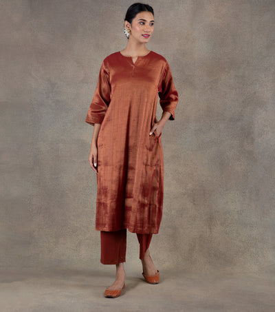 Red Tissue Kurta & Palazzo Pants Set