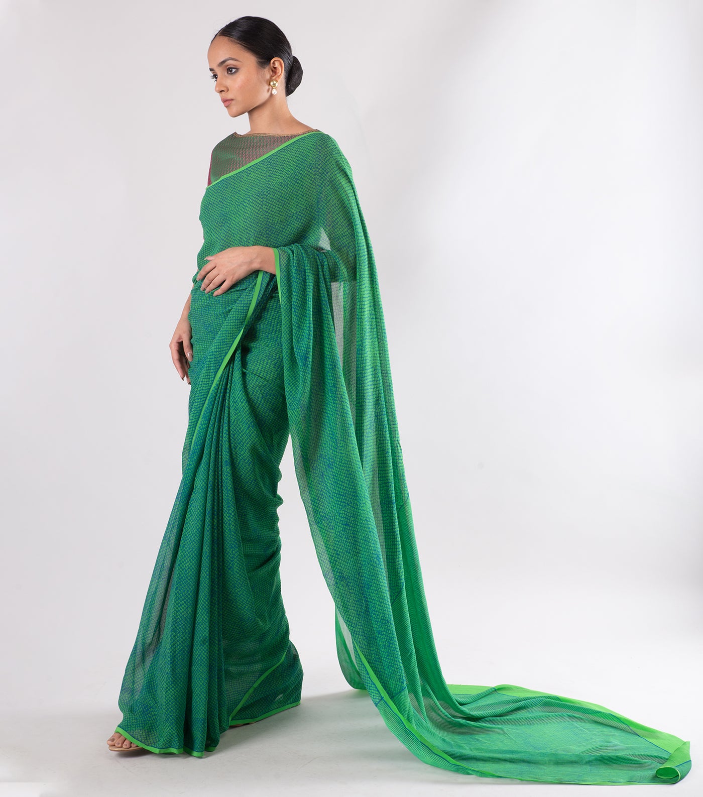 Green Printed Chiffon Saree