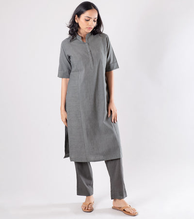 Grey Khadi Woven kurta