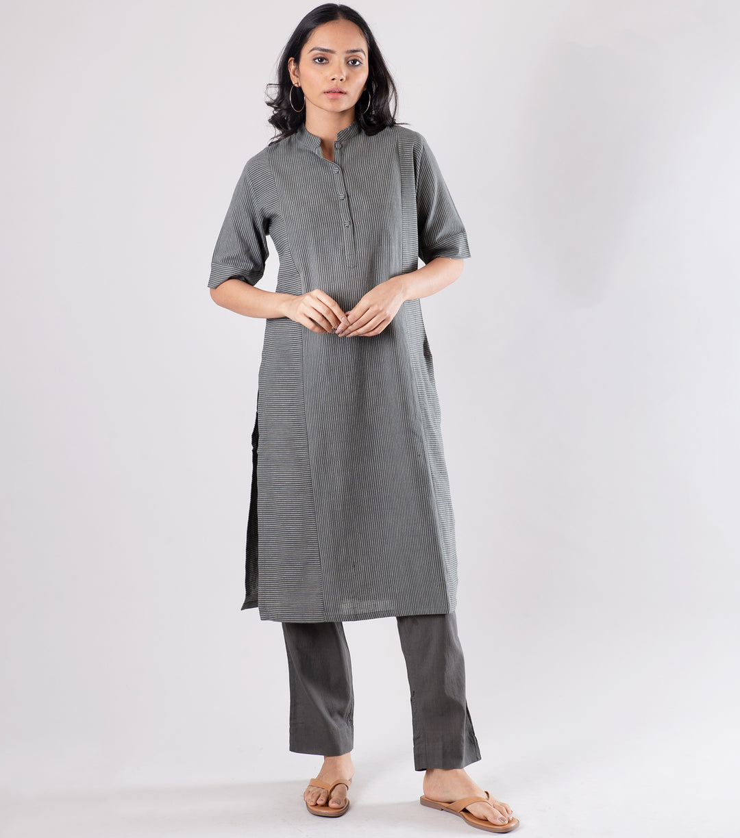 Grey Khadi Woven kurta