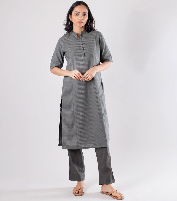 Grey Khadi Woven kurta