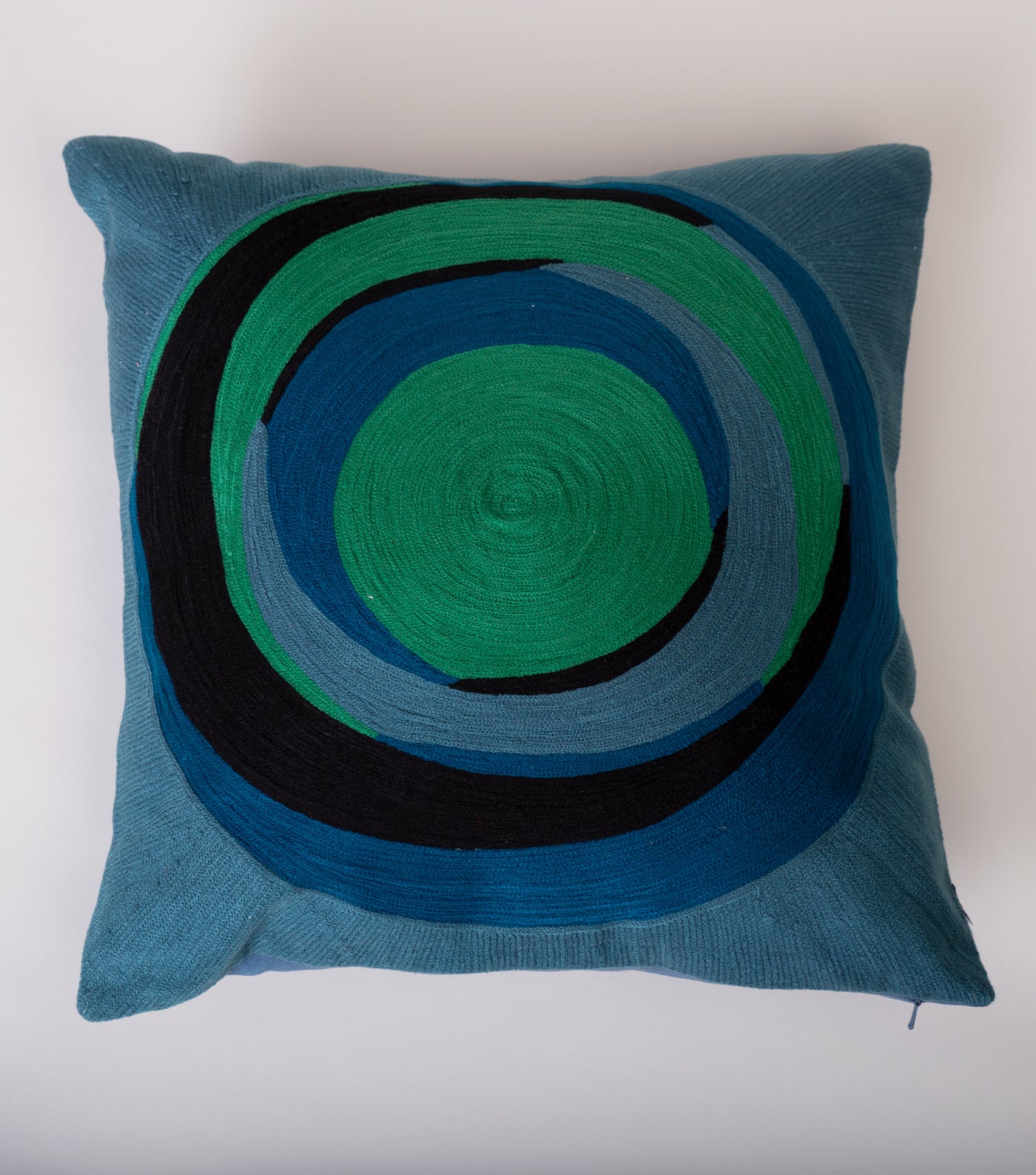 Blue Green Embroidered Cotton Cushion Cover