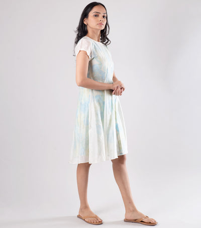 Off White Chanderi Dress with Printed Slip
